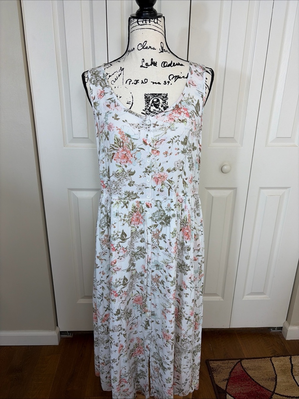 Frye Maxi Dress Floral Sleeveless Babydoll Button Front Cottagecore Boho Size LG